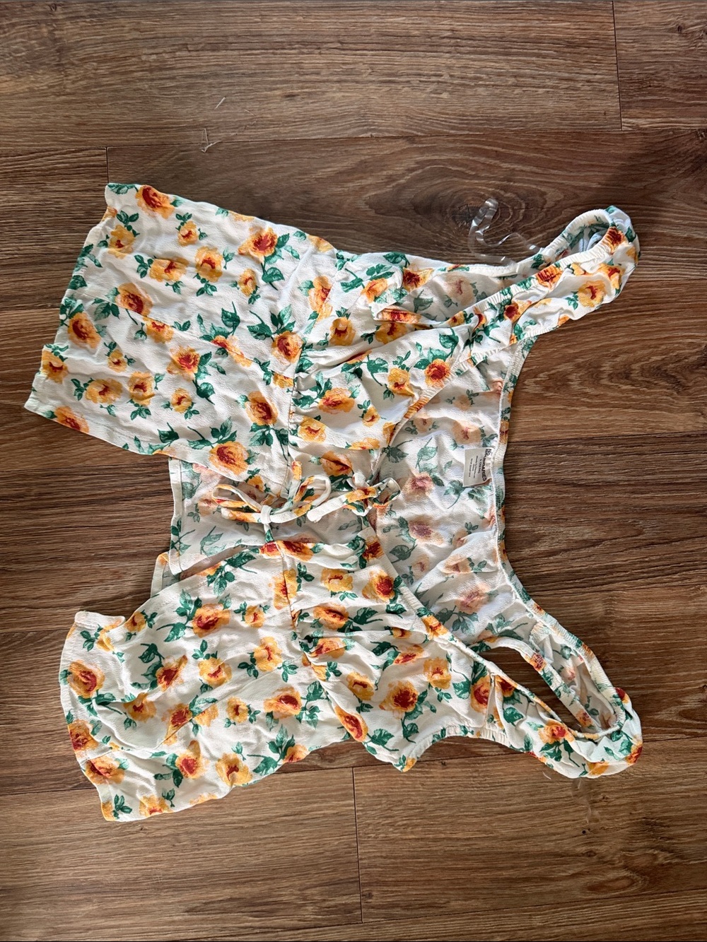 No Boundaries White Crop Top with Yellow Floral Print